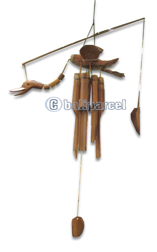 Bamboo Windchime, Natural Bamboo With Duck 