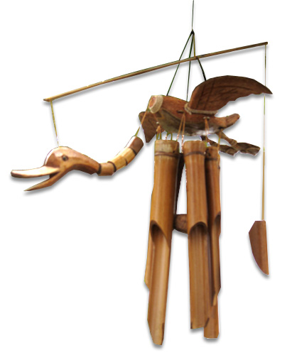 Bamboo Windchime, Natural Bamboo With Duck 