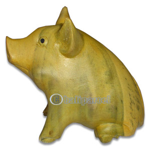Wooden Pig Carving, Hand Carved From Waru Wood