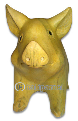 Wooden Pig Carving, Hand Carved From Waru Wood