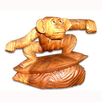 Wooden Monkey, Hand Carved From Suar Wood