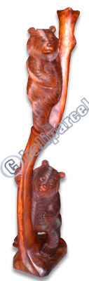 Wooden Two Bears, Hand Carved From Suar Wood