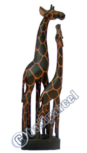 Giraffe With Baby, Handcarved From Albesia Wood