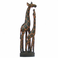 Giraffe With Baby, Handcarved From Albesia Wood