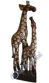 Giraffe With Baby, Handcarved From Albesia Wood