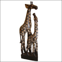 Giraffe With Baby, Handcarved From Albesia Wood