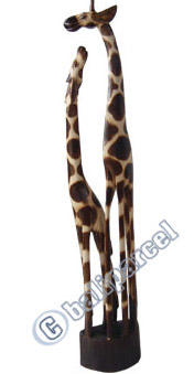 Giraffe With Baby, Handcarved From Albesia Wood