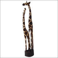 Giraffe With Baby, Handcarved From Albesia Wood
