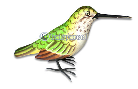Bird With Painted, Hand Carved From Albesia Wood.