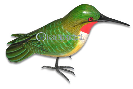 Bird With Painted, Hand Carved From Albesia Wood.