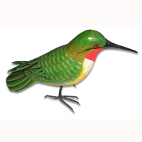 Bird With Painted, Hand Carved From Albesia Wood.