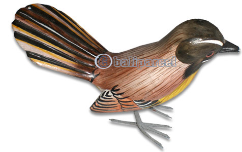 Bird With Painted, Hand Carved From Albesia Wood.