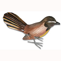 Bird With Painted, Hand Carved From Albesia Wood.