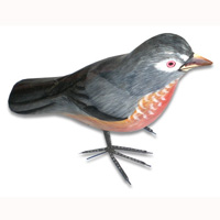Bird With Painted, Hand Carved From Albesia Wood.