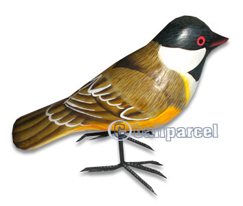 Bird With Painted, Hand Carved From Albesia Wood.