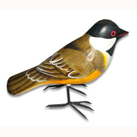 Bird With Painted, Hand Carved From Albesia Wood.