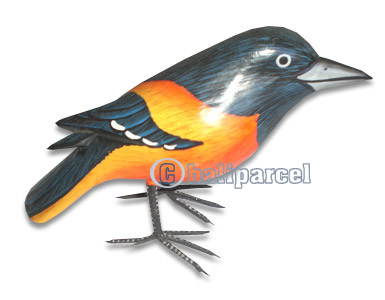 Bird With Painted, Hand Carved From Albesia Wood.