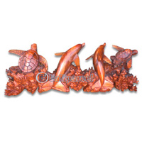 Wooden Turtle With Dolphin Carving, Hand Carved From Suar Wood