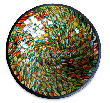 Mosaic Round Bowl Set Of 3, Handmade From Terracotta And Glass