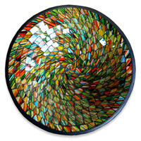 Mosaic Round Bowl Set Of 3, Handmade From Terracotta And Glass