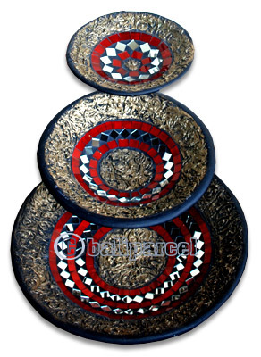Mosaic Round Bowl Set Of 3, Handmade From Terracotta And Glass