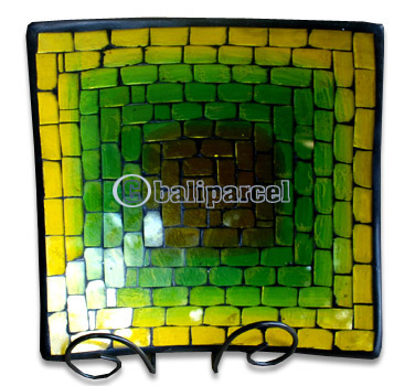 Mosaic Square Plate Set Of 3, Handmade From Terracotta And Glass