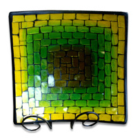Mosaic Square Plate Set Of 3, Handmade From Terracotta And Glass