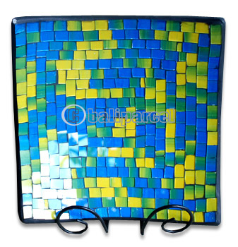 Mosaic Square Plate Set Of 3, Handmade From Terracotta And Glass