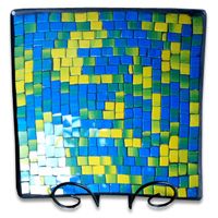 Mosaic Square Plate Set Of 3, Handmade From Terracotta And Glass