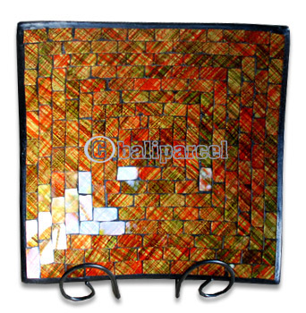 Mosaic Square Plate Set Of 3, Handmade From Terracotta And Glass