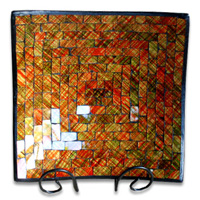 Mosaic Square Plate Set Of 3, Handmade From Terracotta And Glass
