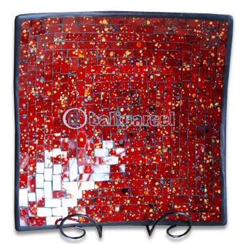 Mosaic Square Plate Set Of 3, Handmade From Terracotta And Glass