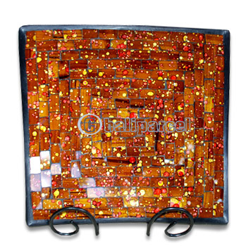 Mosaic Square Plate Set Of 3, Handmade From Terracotta And Glass