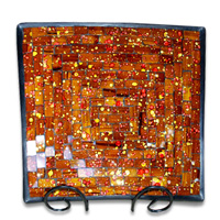 Mosaic Square Plate Set Of 3, Handmade From Terracotta And Glass