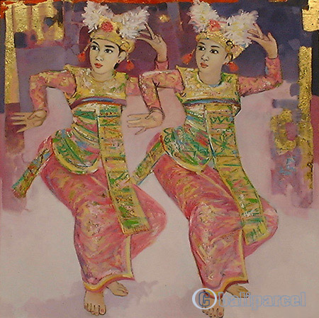 Balinese Dance Painting, Acrylic On Canvas