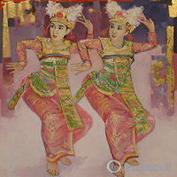 Balinese Dance Painting, Acrylic On Canvas