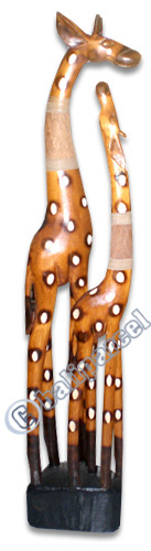 Giraffe With Baby, Handmade From Albesia Wood