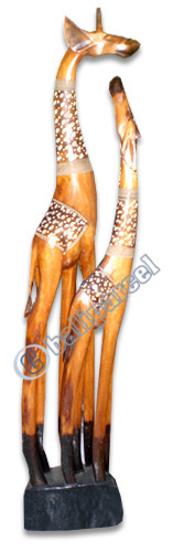 Giraffe With Baby, Handmade From Albesia Wood