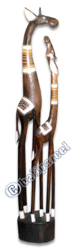 Giraffe With Baby, Handmade From Albesia Wood