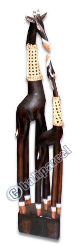 Giraffe With Baby, Handmade From Albesia Wood