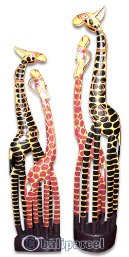 Giraffe With Baby, Handmade From Albesia Wood