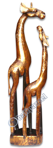 Giraffe With Baby, Handmade From Albesia Wood
