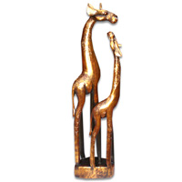 Giraffe With Baby, Handmade From Albesia Wood