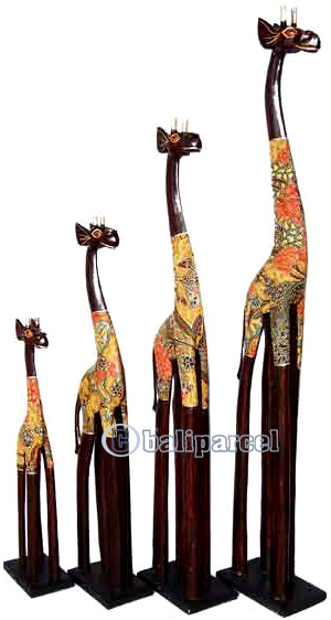 Giraffe With Batik, Handmade From Albesia Wood
