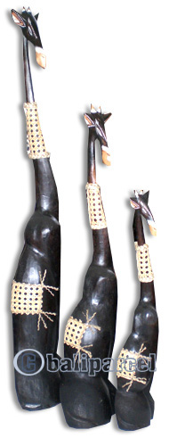 Sitting Giraffes Set Of 3, Handmade From Albesia Wood