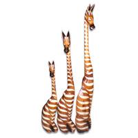 Sitting Giraffes Set Of 3, Handmade From Albesia Wood