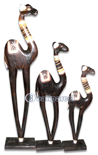 Camels Set Of 3, Handmade From Albesia Wood