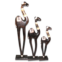 Camels Set Of 3, Handmade From Albesia Wood
