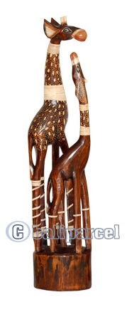 Giraffe With Baby, Handmade From Albesia Wood