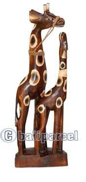 Giraffe With Baby, Handmade From Albesia Wood